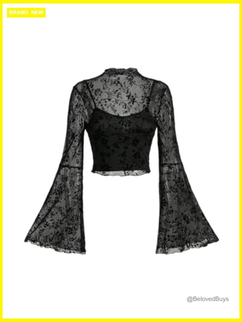 Gothic Y2K Mesh Long Bell Sleeve Crop Top Country Concert Outfit - Picture 2 of 5